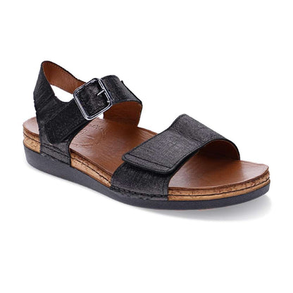 Georgia Back Strap Sandal - Black Linen