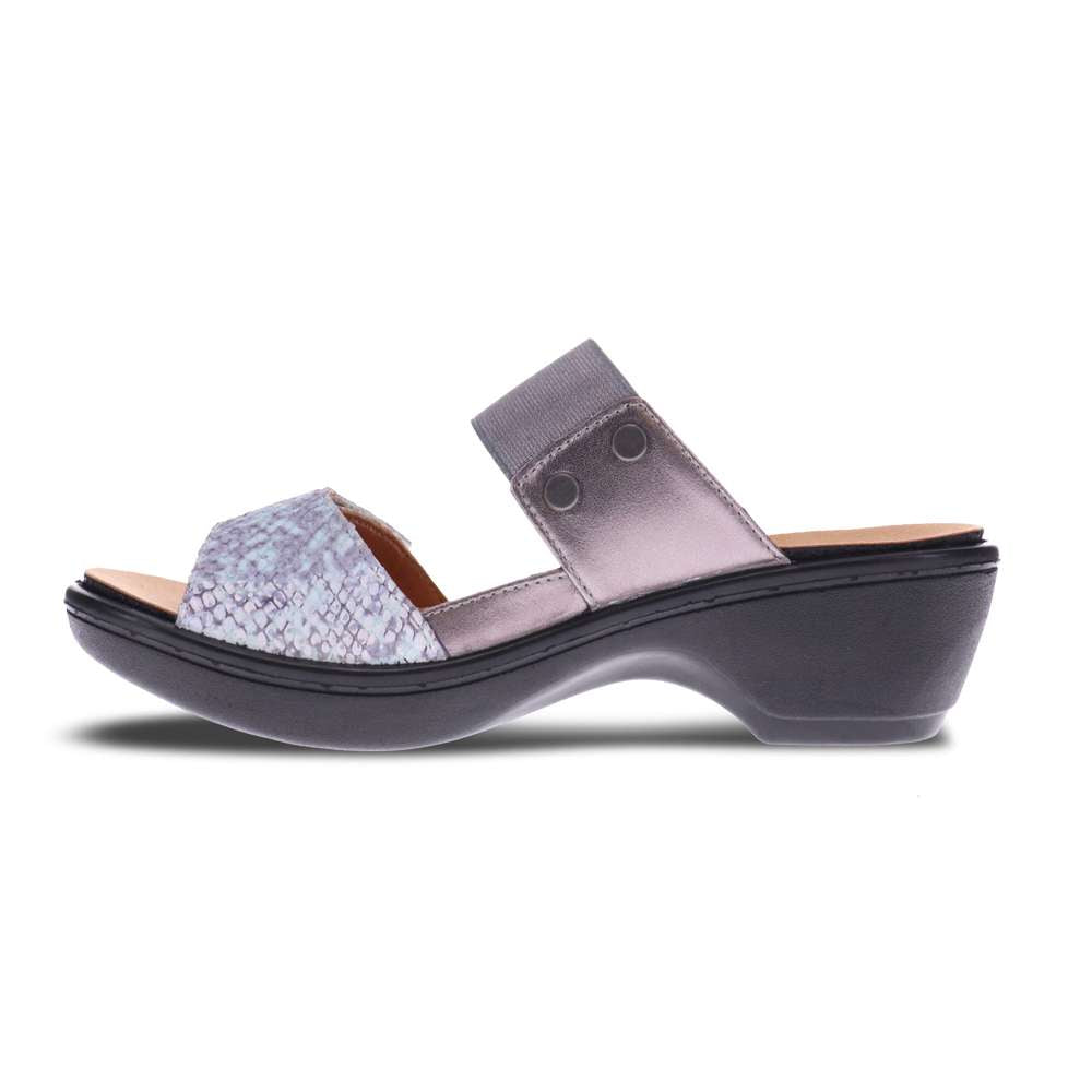 Ibiza Slide - Gunmetal/ Teal Snake