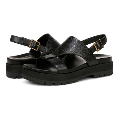 Alondra Platform Lug Sandal - Black Leather