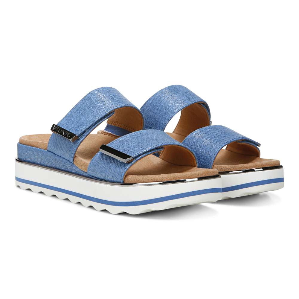 Brandie Flatform Slide Sandal - Vallarta Blue Linen