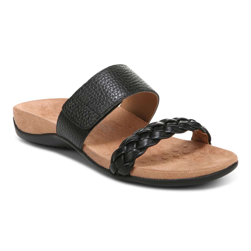 Jeanne Slide Sandal - Black Leather